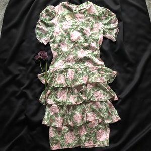 Vintage Silk Floral Ruffle Dress